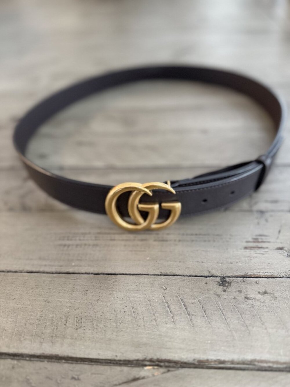 Gucci Dark Brown Gold Marmont Double G Logo Leather Belt Size 95